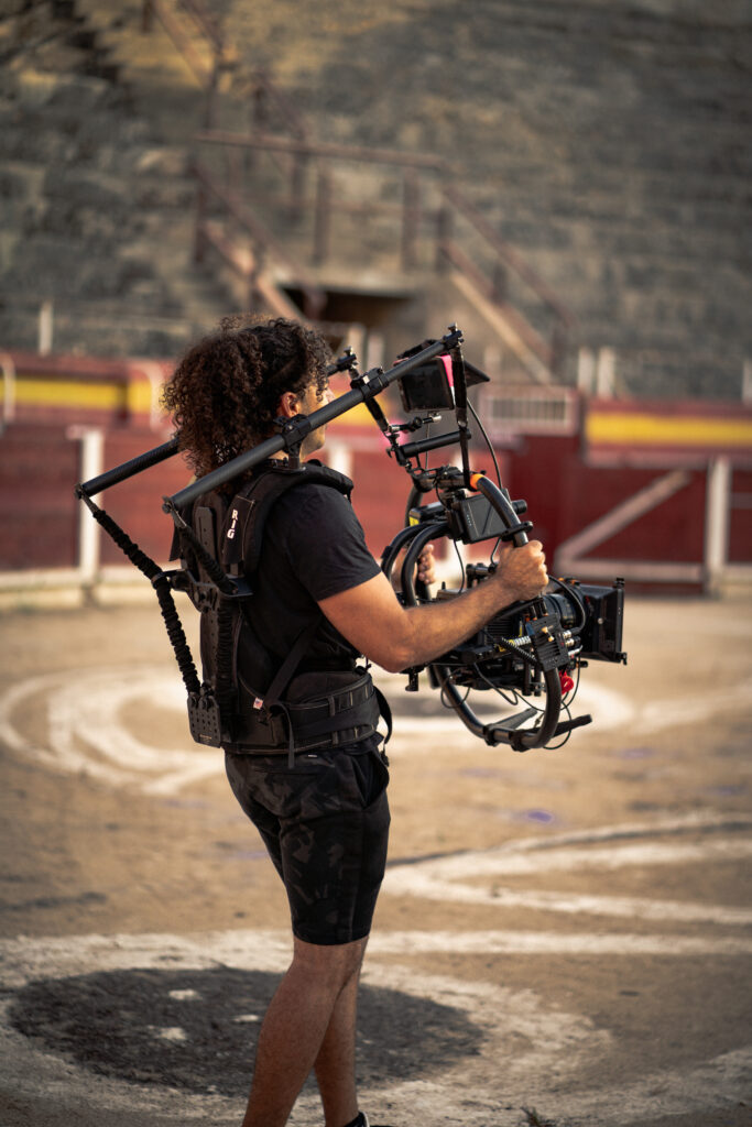 cameraman holding gimbal for a music video Mallorca filming 