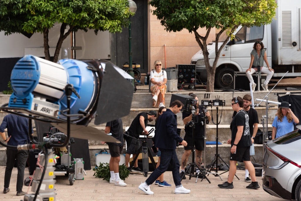 crew get ready to film in mallorca with nadal