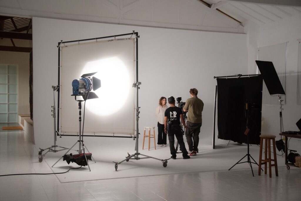 crew and camera equipment in a mallorca studio shoot